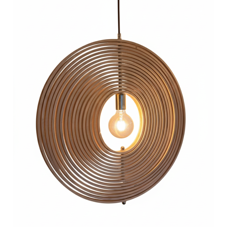 Minimalistische hanglamp van natuurlijk hout uit de Chericoni Ring serie.