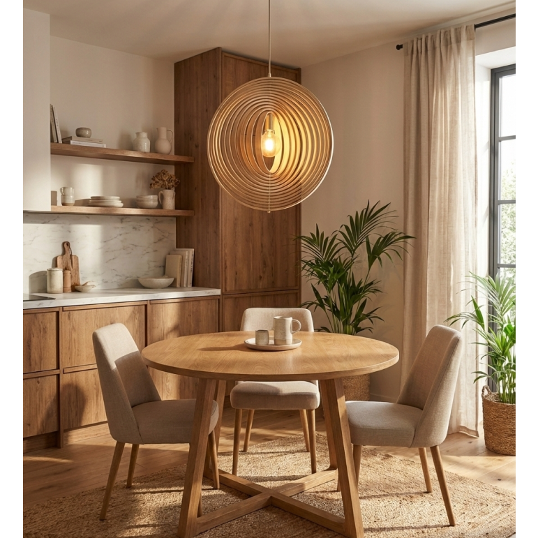 Moderne Chericoni Ring hanglamp Ø60 cm, 1-lichts, uitgevoerd in natuurhout.