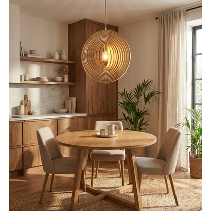 Moderne Chericoni Ring hanglamp Ø60 cm, 1-lichts, uitgevoerd in natuurhout.