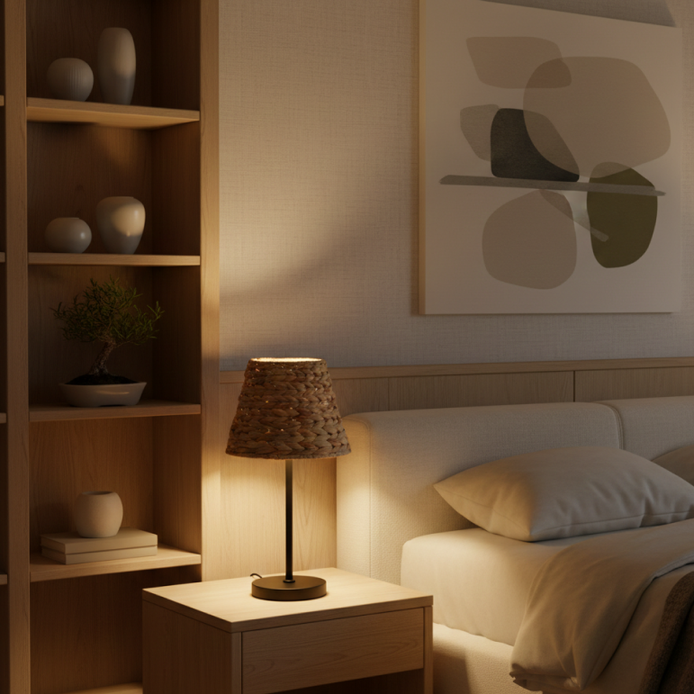 Tafellamp Chericoni Nature Treccia, Ø 25cm, 1 lichtpunt, bruin bamboe, natuurlijk design voor sfeervolle interieurverlichting.