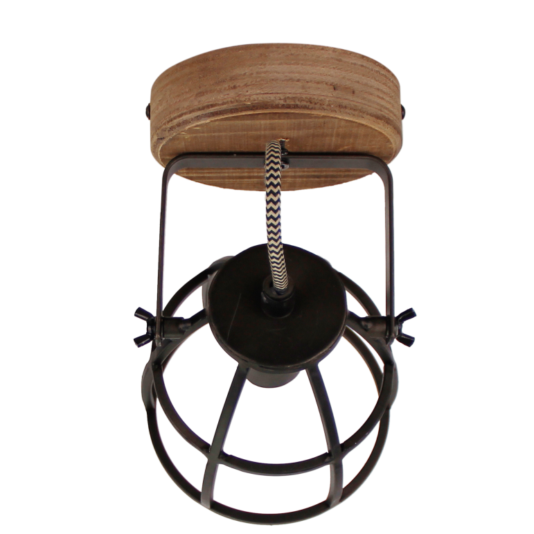 De Aperto plafondspot in hout en zwart voegt een industriële flair toe aan je interieur. Perfect voor sfeervolle verlichting.