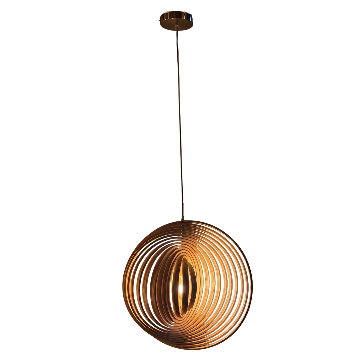 De detailfoto van de Chericoni Ring hanglamp toont prachtig natuurlijk hout.