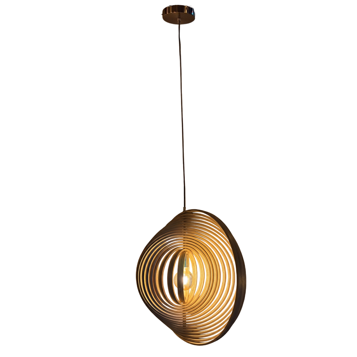 Deze unieke hanglamp in natuurlijk hout straalt moderne elegantie uit. Perfect voor een sfeervolle inrichting in huis.