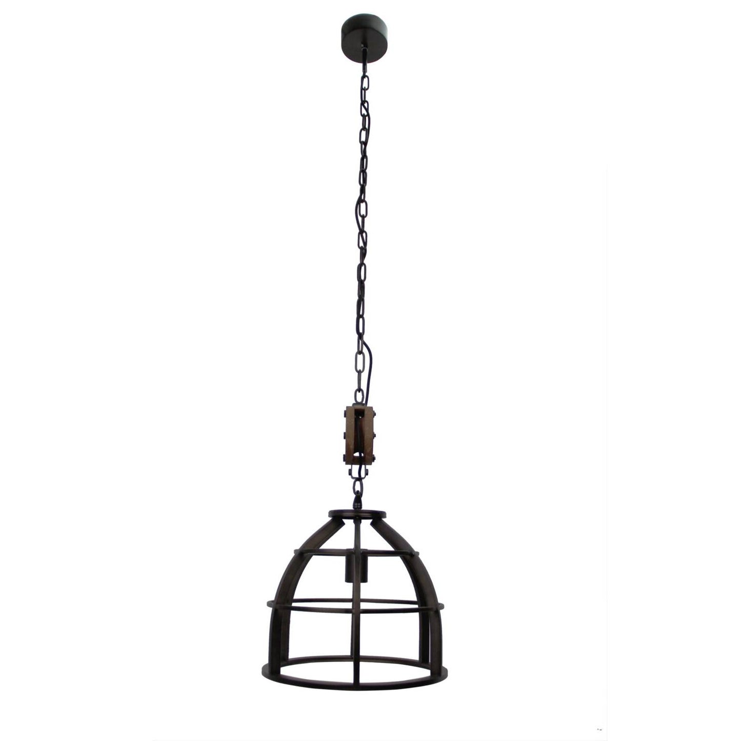 Hanglamp Chericoni Aperto, zwart staal en vintage hout, Ø34 cm, 1 lichtpunt, E27 fitting. Stijlvol en sfeervol design.
