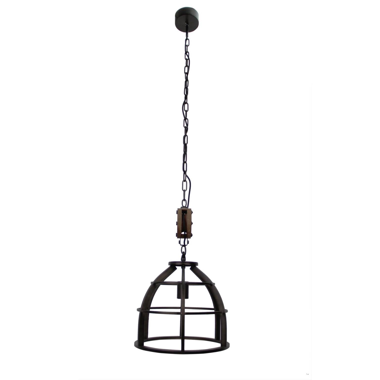Hanglamp Chericoni Aperto, zwart staal en vintage hout, Ø34 cm, 1 lichtpunt, E27 fitting. Stijlvol en sfeervol design.
