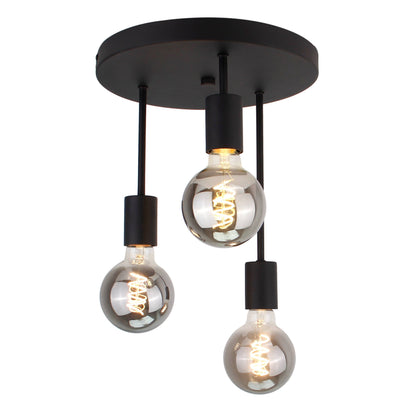 Plafondlamp Chericoni Basic, zwart, Ø28 cm, 3 lichtpunten, E27 fitting, verstelbaar in 3 hoogtes. Modern en stijlvol design.