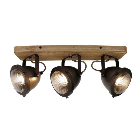 Chericoni Bella plafondspot, 3 lichts, Ø 13 cm, GU10, black steel met vintage hout, ideaal voor accentverlichting in elk interieur.