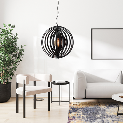 Stijlvolle Chericoni Ring Hanglamp Ø 50 cm in zwart, vervaardigd uit ijzer en metaal, ideaal voor een eigentijdse en industriële sfeer in elke ruimte.