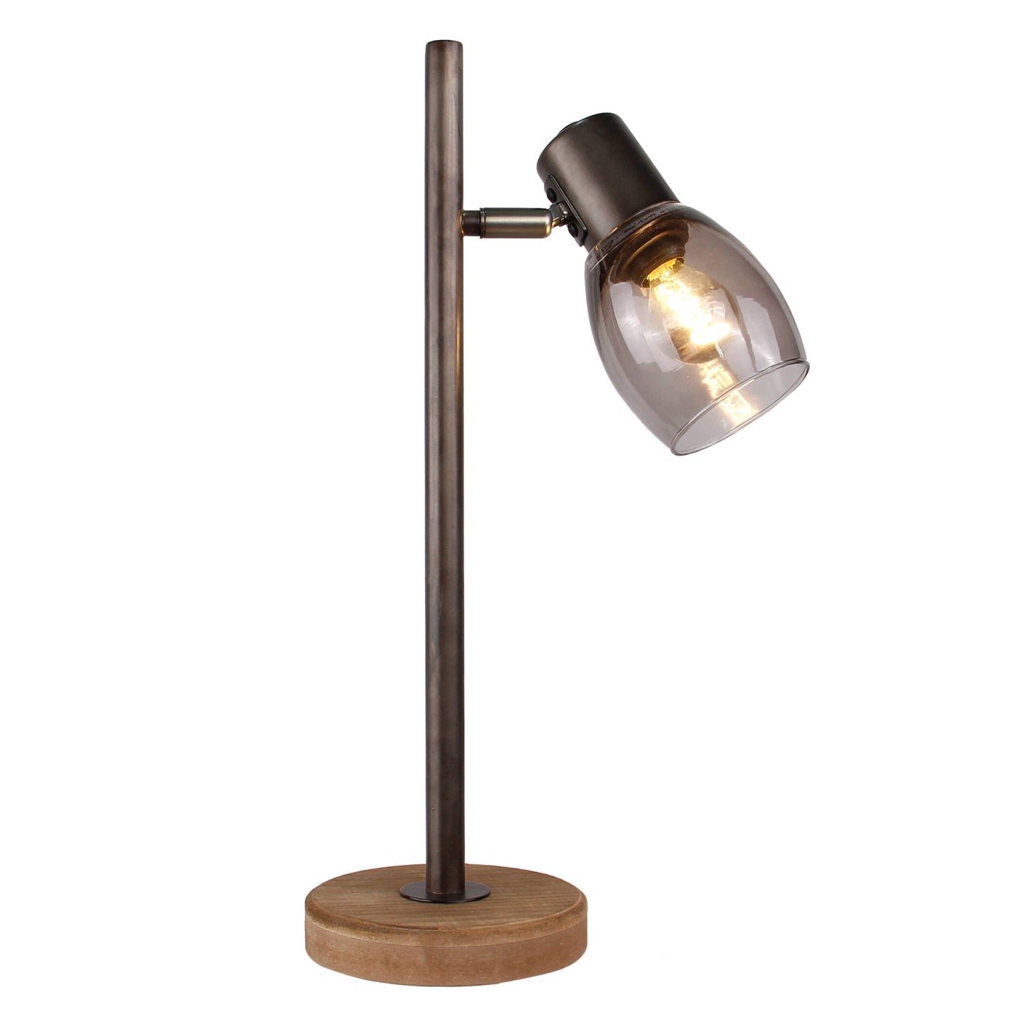De Chericoni Sylvie Tafellamp (Ø8 cm) in zwart met vintage hout en smoke rookglas is een stijlvolle eyecatcher. De getinte glazen kap geeft een warm licht en creëert sfeer. 