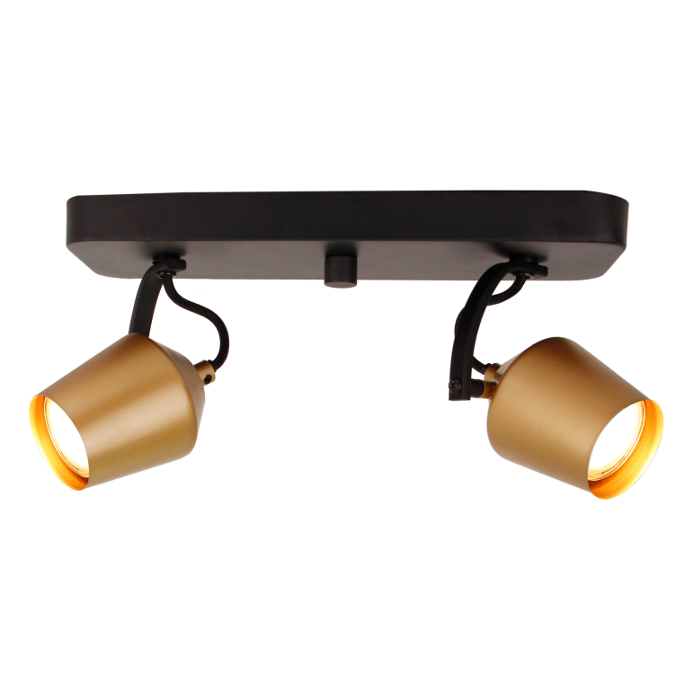 Gouden Chericoni Tavola plafondspot met 2 verstelbare lichtpunten en GU10 fitting, ideaal voor stijlvolle verlichting.
