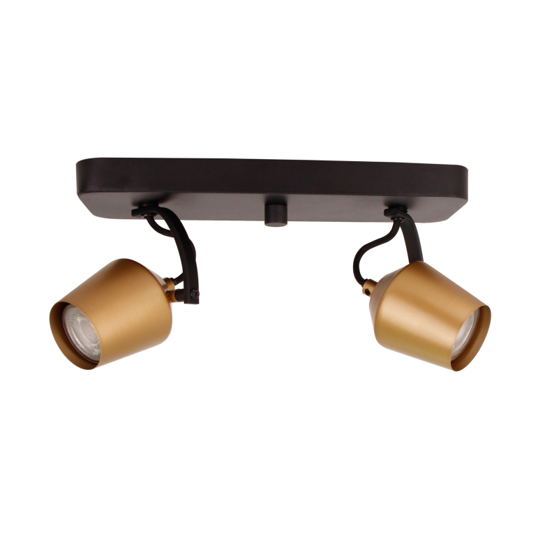 Gouden plafondspot Chericoni Tavola, geschikt voor 2 GU10 lampen, met een tijdloos en elegant design.

