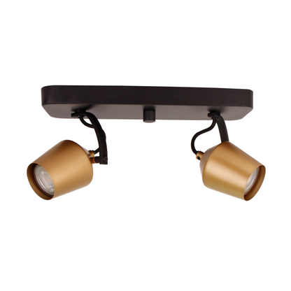 Gouden plafondspot Chericoni Tavola, geschikt voor 2 GU10 lampen, met een tijdloos en elegant design.
