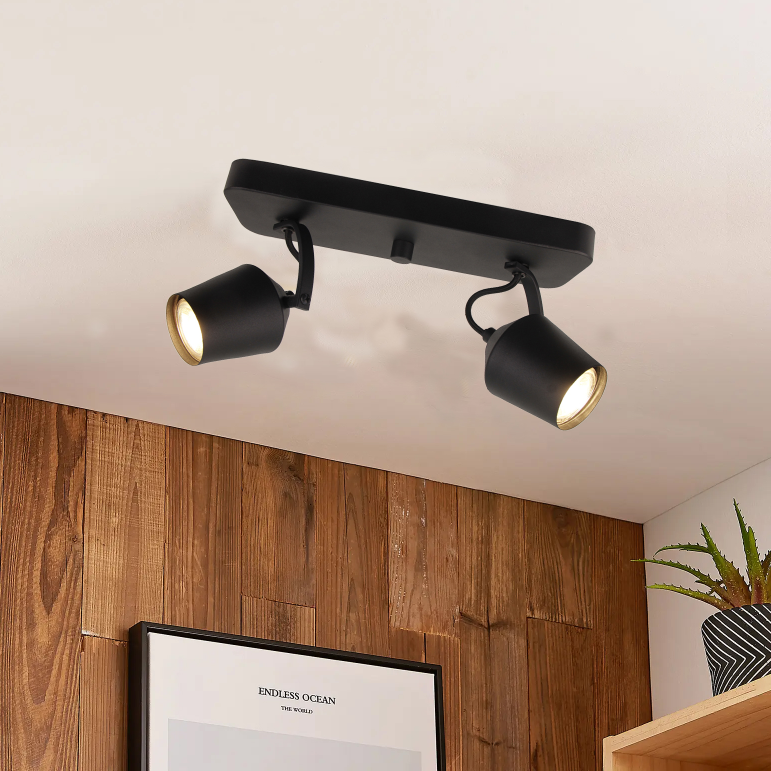 Chericoni Tavola plafondspot in zwart, 2 lichts met GU10 fitting, uitgevoerd in een elegant en luxueus design.