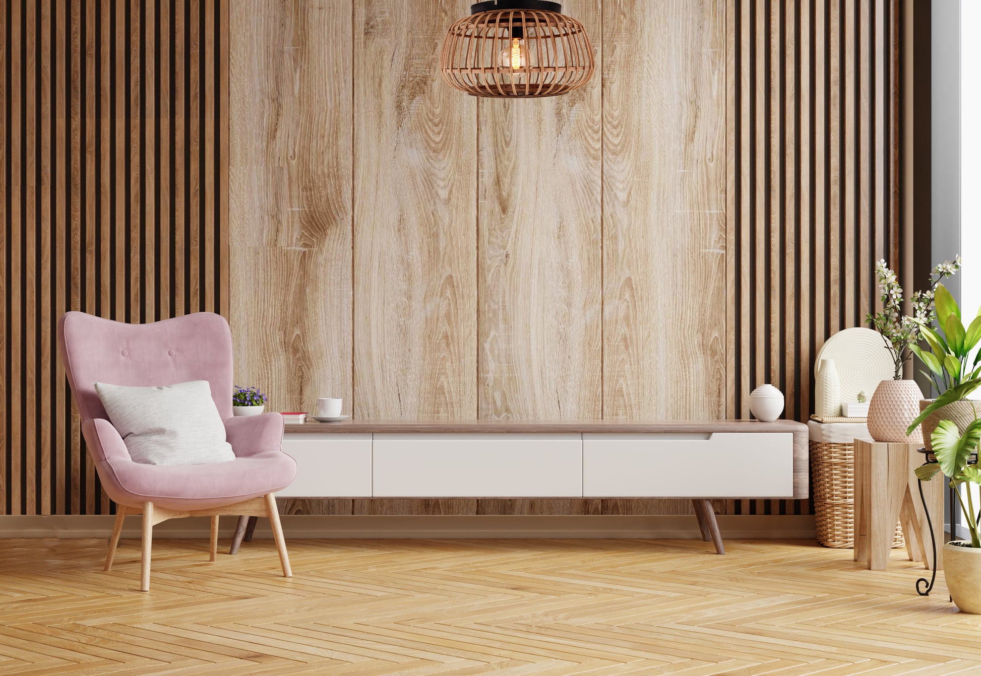 Natural Chericoni Trapeze plafondlamp, 1 light, Ø40 cm, E27 fitting, crafted from FSC-certified bamboo, eco-friendly design
