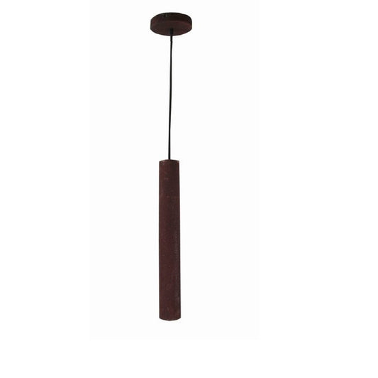 De Chericoni Tubo Hanglamp in roestkleur, hangend aan een plafond. De lamp heeft een cilindervormige kap met een industriële uitstraling.