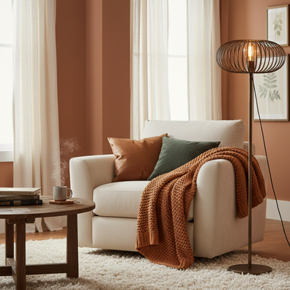 Stijlvolle Curvato vloerlamp in brons met ronde kap, 1-lichts design.