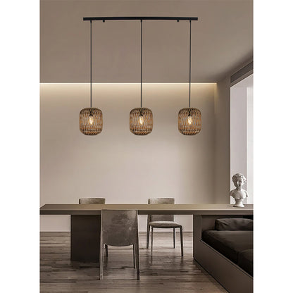 Chericoni Nature Diagonaal hanglamp – 3-lichts – 122 cm breed – bamboe en natuur hout