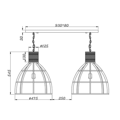 Chericoni Aperto – zwarte hanglamp met hout – Ø47,5 cm – 2 lichts