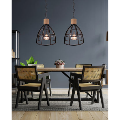 Moderne 2-lichts hanglamp Chericoni Aperto – zwart/hout – Ø47,5 cm