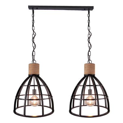 Chericoni Aperto hanglamp – Ø47,5 cm – 2 lichts – zwart en hout – modern design