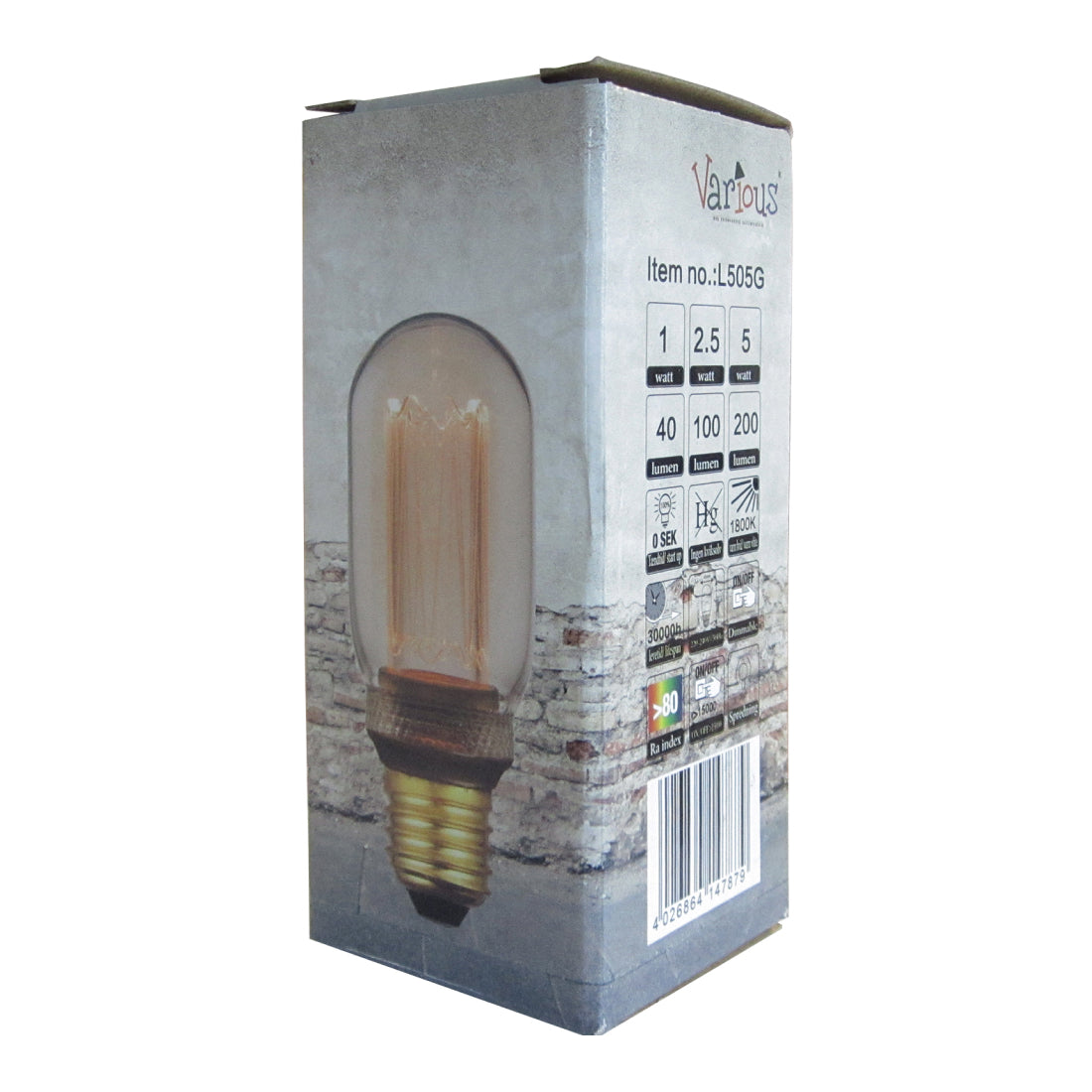 Retro LED filament lichtbron L505G, E27 fitting, 1800K warmwit licht, 3 standen dimbaar