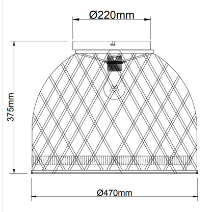 Maattekening van het geweven bamboe design van de Various Weaving plafondlamp Ø47 cm.