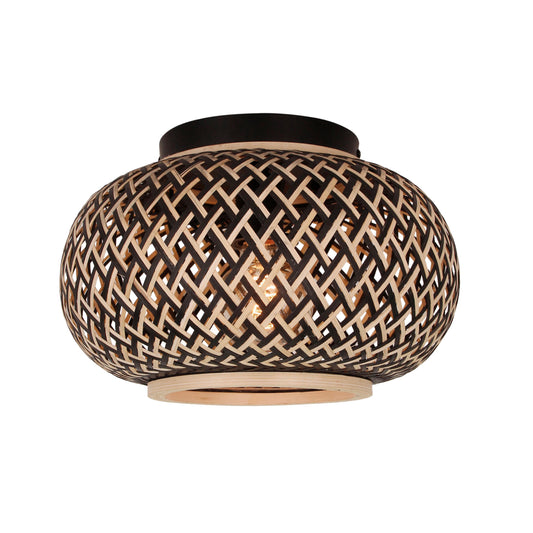 Various Weaving plafondlamp Ø38 cm van bamboe in natuur en zwart.
