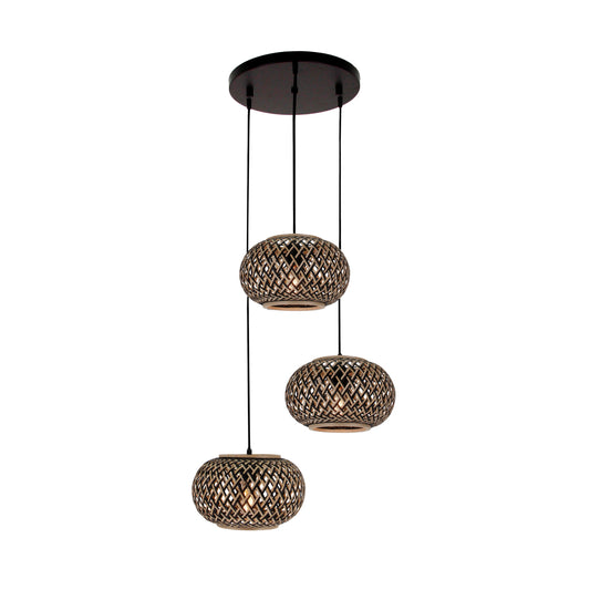 Various Weaving hanglamp – 3 bamboe kappen op verschillende hoogtes – 28 cm – natuurlook