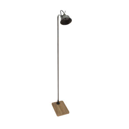 Close-up van het metalen frame en de houten voet van de Various Max vloerlamp 180 cm hoog.