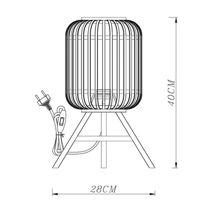 Technische tekening van de Various Woven tafellamp Ø22 cm met afmetingen en E27 fitting.