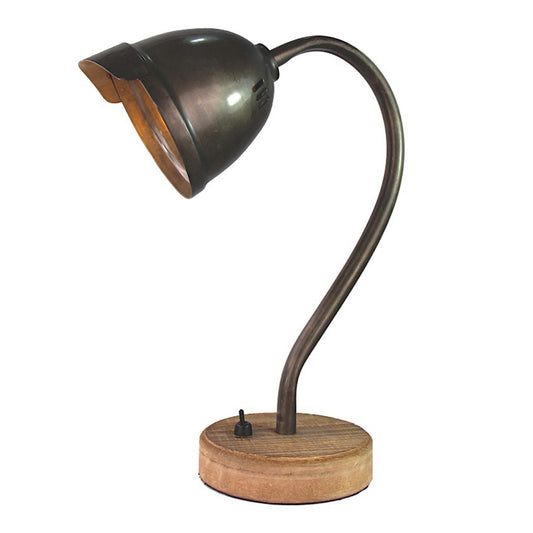 Various tafellamp 1-lichts 31 cm in black steel en hout, volledig afgebeeld tegen neutrale achtergrond.