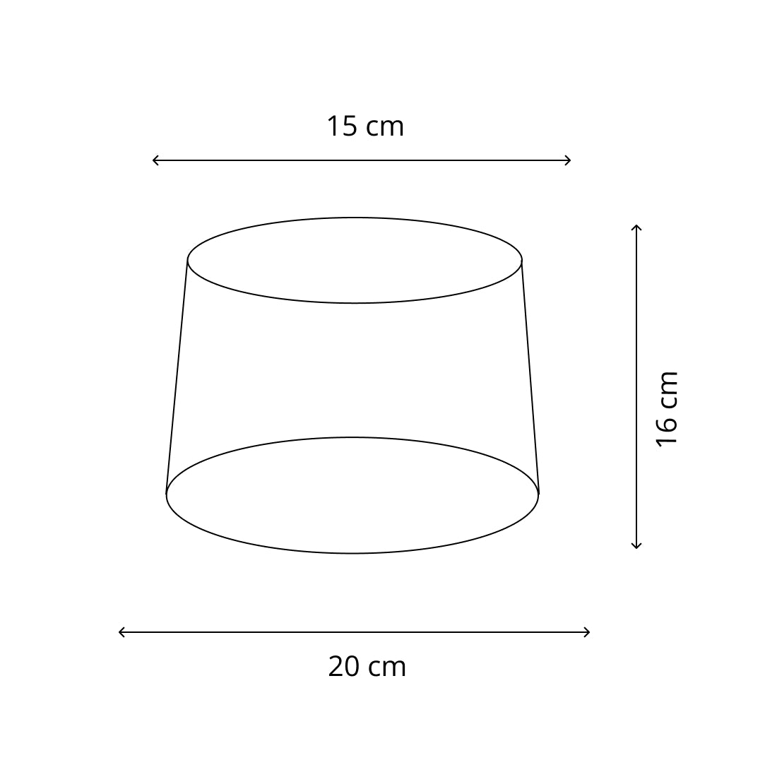 De twee formaten (20 cm en 30 cm) van de zwarte geweven lampenkappen naast elkaar.