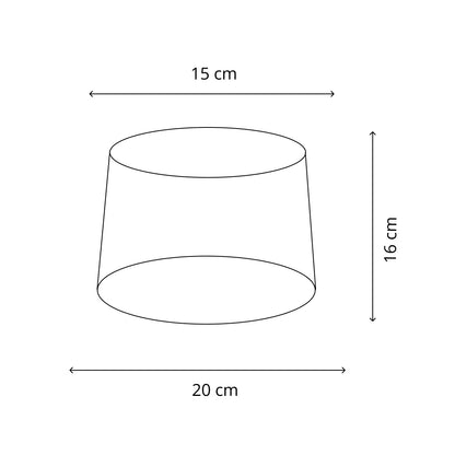 De twee formaten (20 cm en 30 cm) van de zwarte geweven lampenkappen naast elkaar.