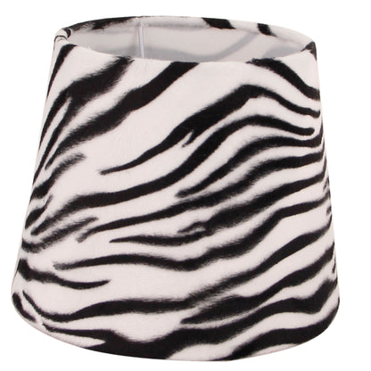 Ronde drum-lampenkap met zwart-wit zebrapatroon van zacht fluweel.