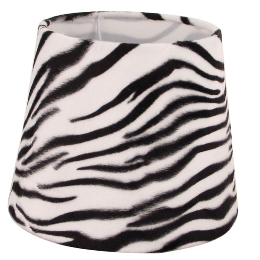 Ronde drum-lampenkap met zwart-wit zebrapatroon van zacht fluweel.