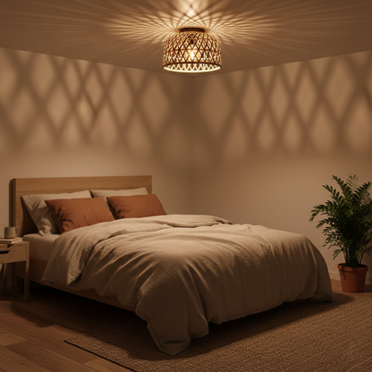 Various Weaving Plafondlamp - Bamboe - Ø47 cm- Natuur en Zwart