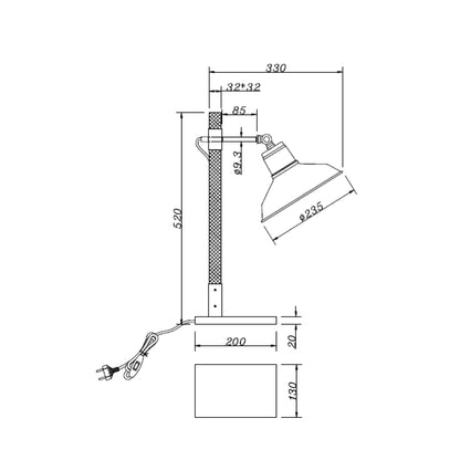 Technische tekening van de Various Max tafellamp 45 cm met afmetingen en E27 fitting.