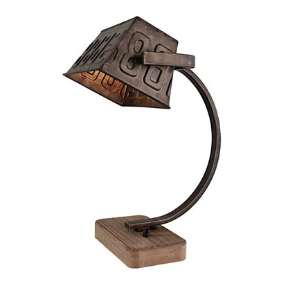 Various tafellamp 39 cm hoog in black steel, hout en metaal, volledig afgebeeld tegen neutrale achtergrond.