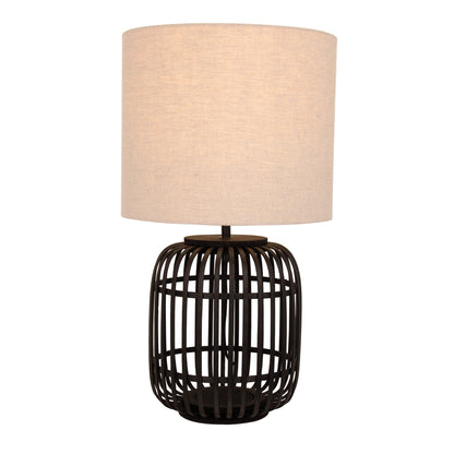 Various Woven tafellamp Ø24 cm in zwart bamboe, compleet afgebeeld tegen een neutrale achtergrond.