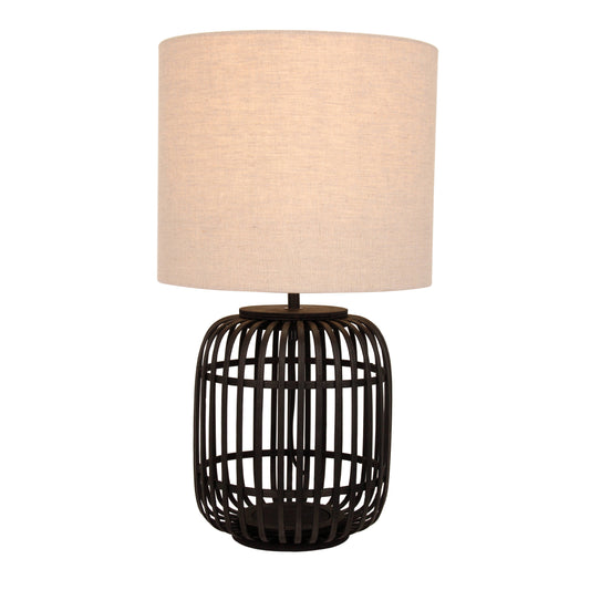 Various Woven tafellamp Ø24 cm in zwart bamboe, compleet afgebeeld tegen een neutrale achtergrond.