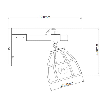 Technische tekening van de Chericoni Aperto wandlamp Ø18 cm met afmetingen en E27 fitting.