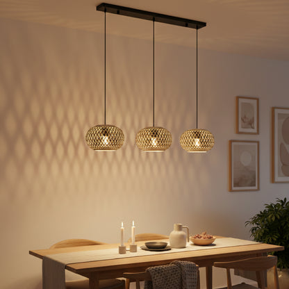 Various Weaving Hanglamp - 3 lichts - E27 - Bamboe - Ø28 cm - Natuurlijke sfeer met bamboe design