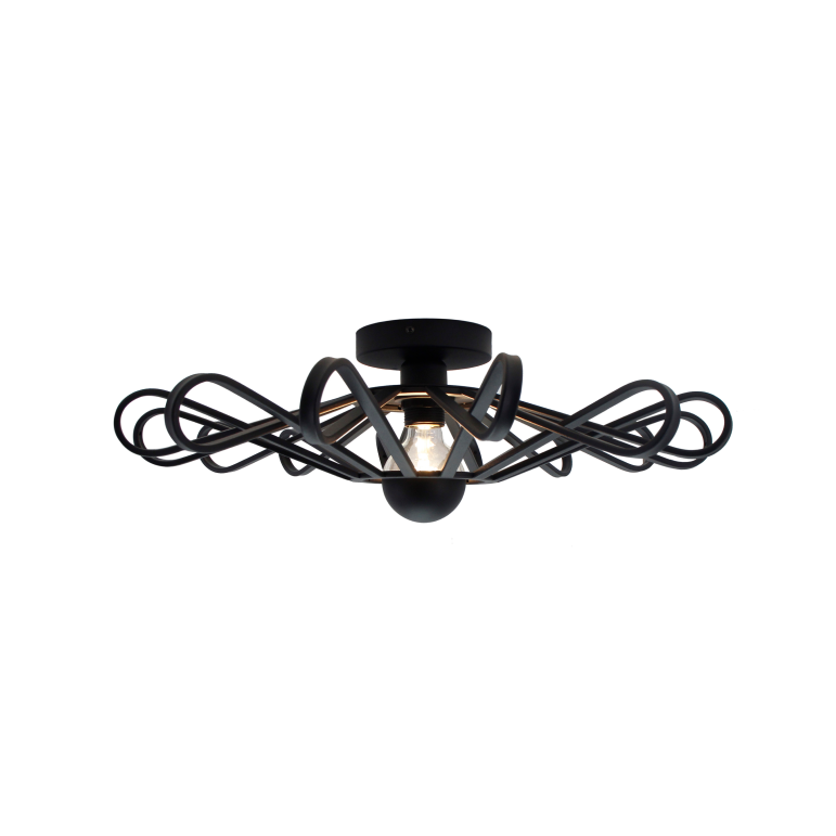 De zwarte Arco plafondlamp straalt een industriële charme uit. Perfect voor een sfeervolle touch in moderne interieurs.