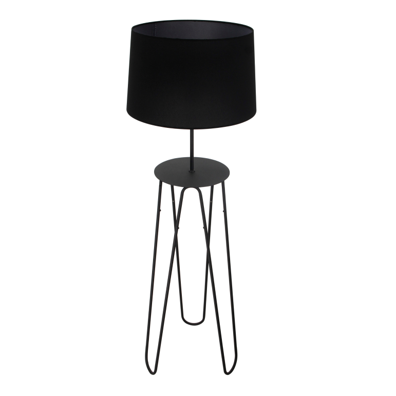 Detailfoto van de Arezzo vloerlamp in zwart, met een industriële uitstraling. Perfect voor een stoere en moderne inrichting.