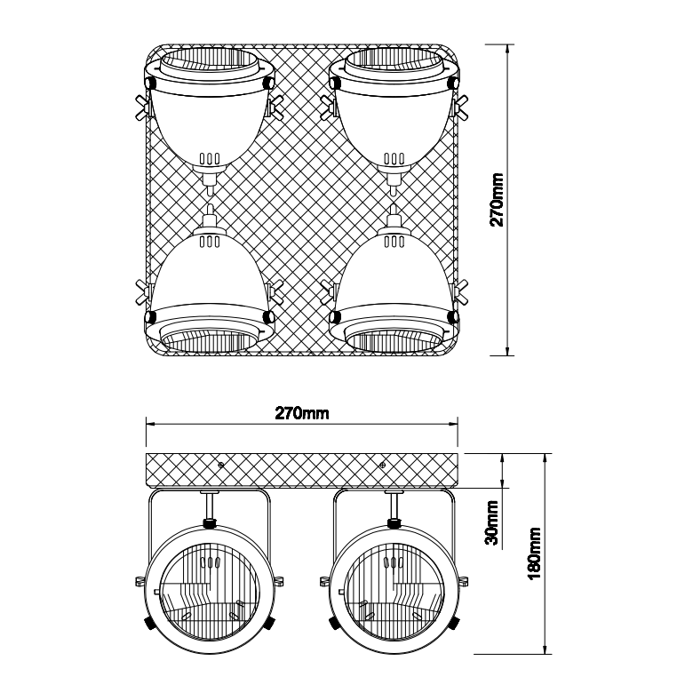 Detail van de zwarte Bella plafondlamp met een industrieel ontwerp.
