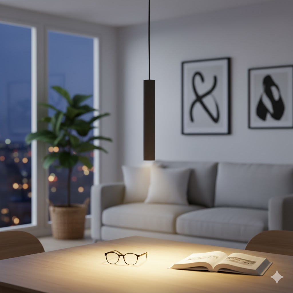 De grijze hanglamp Tubo in betonlook geeft een moderne flair aan je interieur. Perfect voor industriële sferen.
