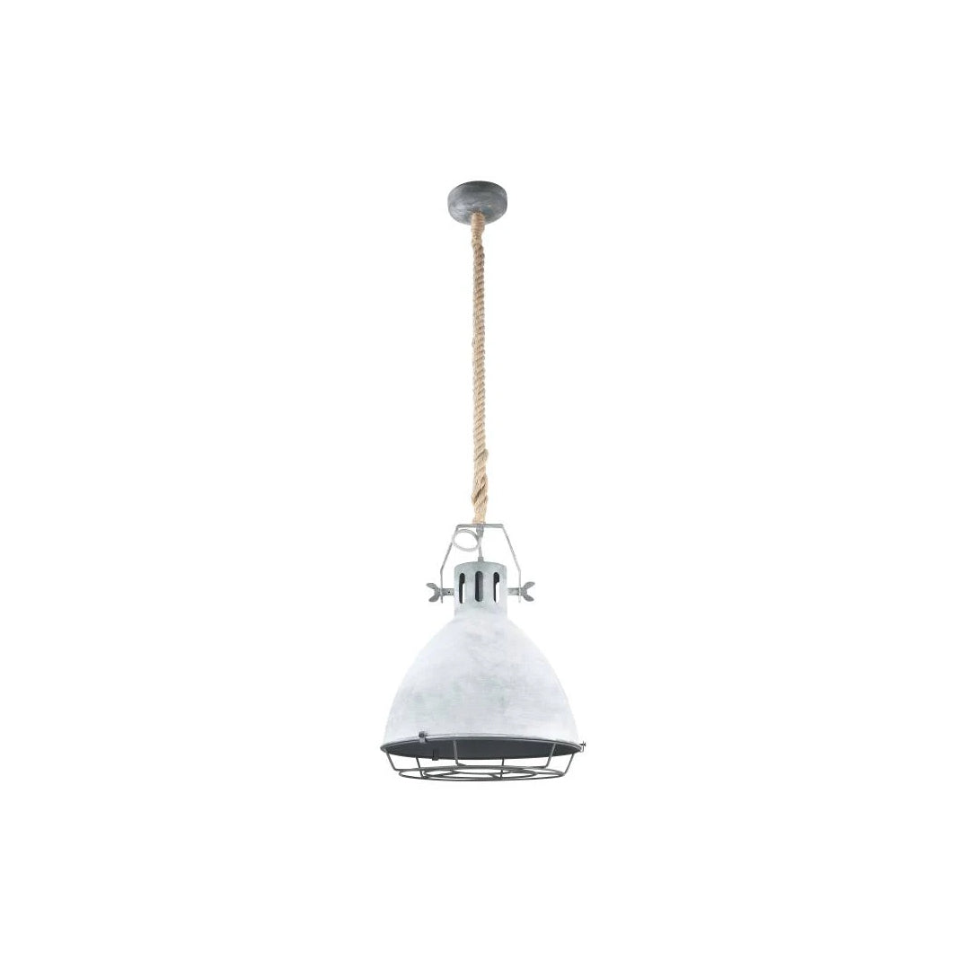 Detail van de lichtgrijze Indurope hanglamp met industrieel design. Perfecte aanvulling voor een moderne eet- of woonkamer.