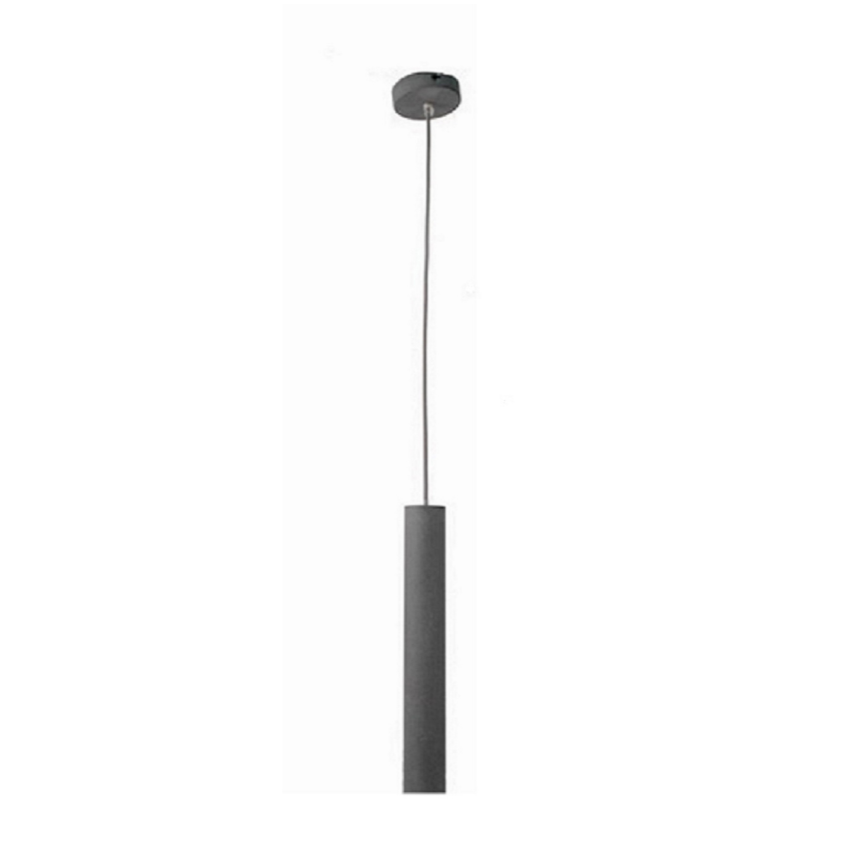 Deze detailfoto toont de grijze Tubo hanglamp met betonlook.