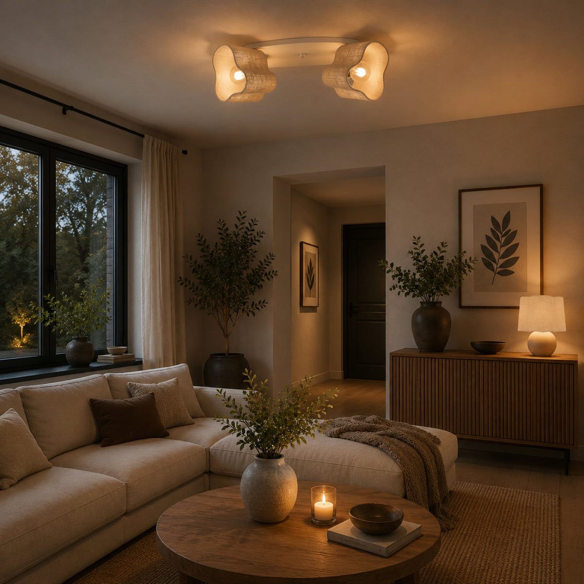 De creme Caspera plafondlamp brengt een warme, Japandi sfeer in je interieur. Perfect voor een sfeervolle uitstraling.