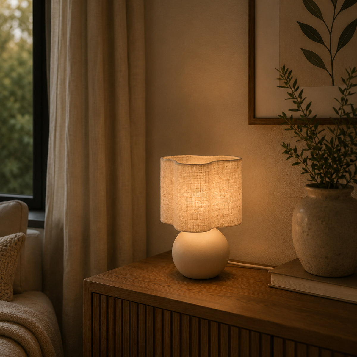 De crème Caspera tafellamp heeft een verfijnde uitstraling. Perfect voor een serene Japandi-sfeer in je interieur.